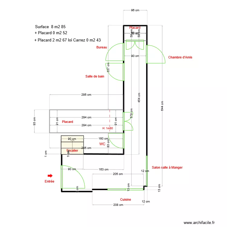Couloir RDC. Plan de 