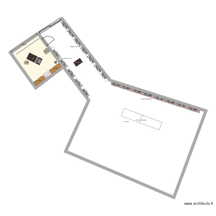 noc. Plan de 2 pièces et 124 m2
