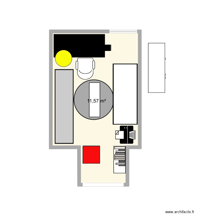 Bureau. Plan de 1 pièce et 12 m2