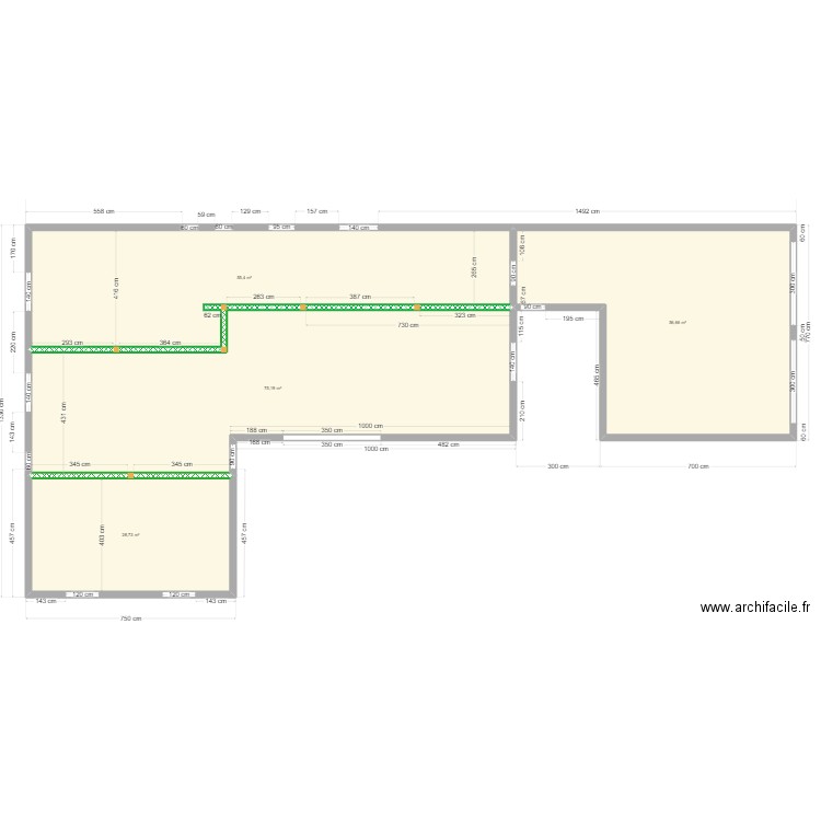 ALEX mur nu. Plan de 4 pièces et 216 m2