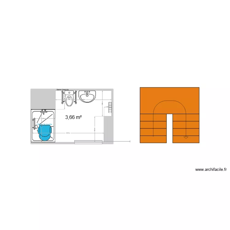 SDB Yannis. Plan de 3  et 4 m²