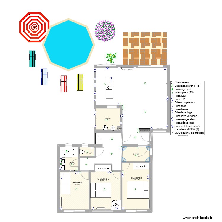 ESSAI SERPENTINE. Plan de 8 pièces et 43 m2