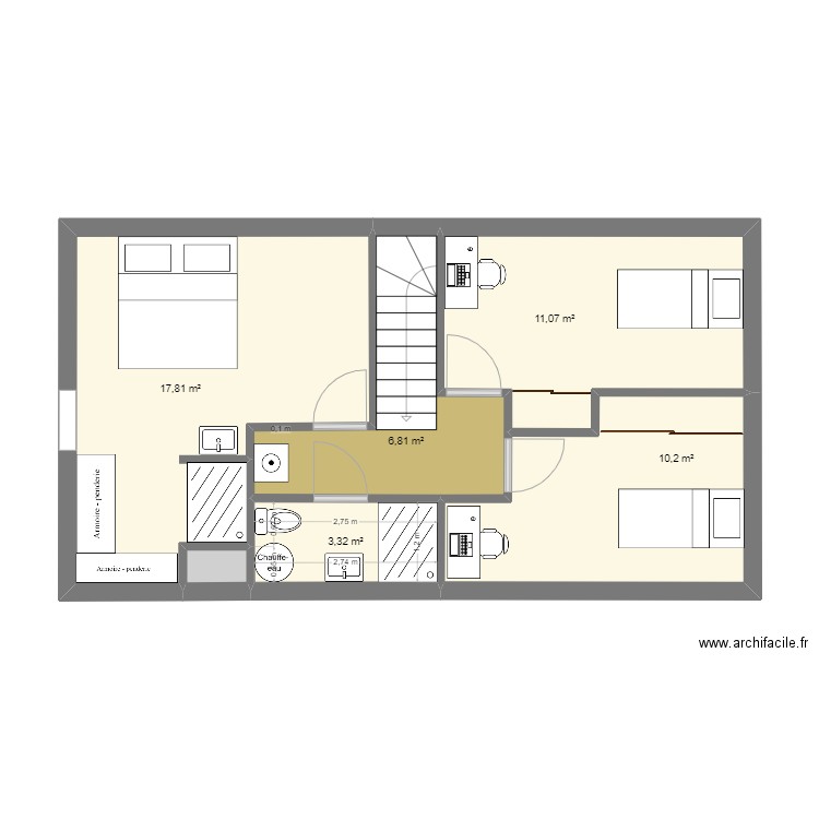 PAM HC etage 23. Plan de 6 pièces et 50 m2