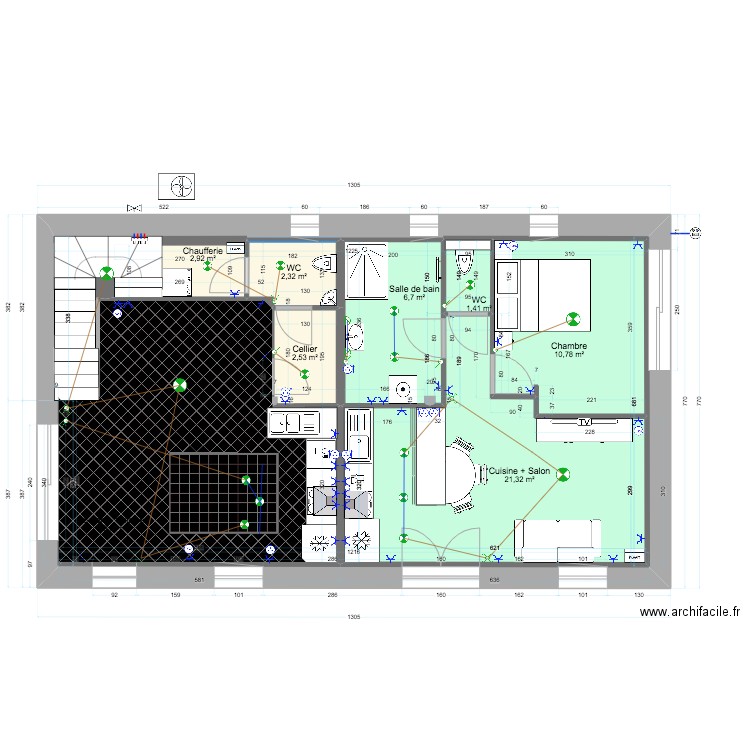 RDC carrelage 2. Plan de 8 pièces et 131 m2