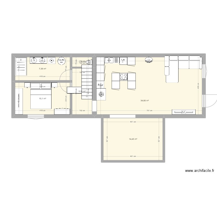 extension 2. Plan de 5 pièces et 73 m2