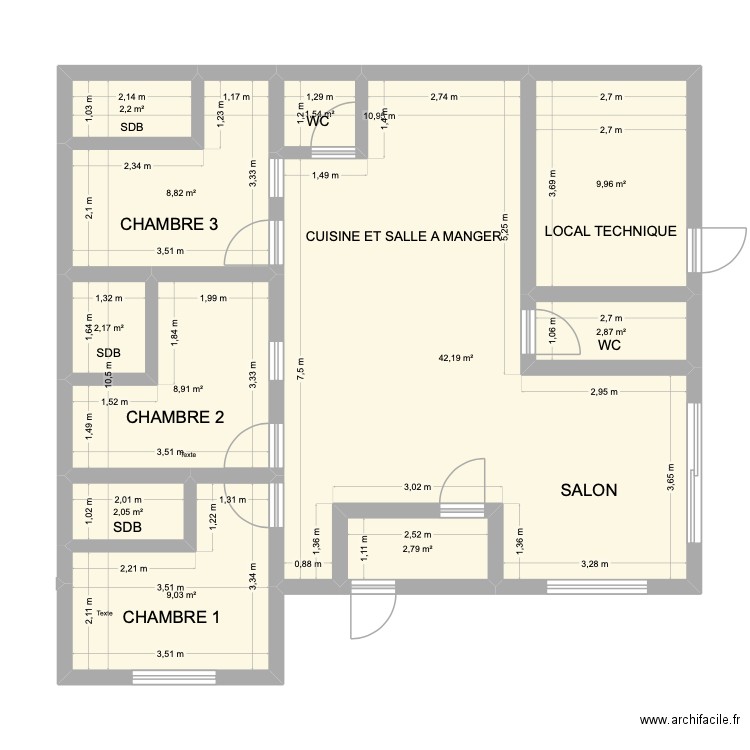 APPARTEMENT LE CURL S/SOL. Plan de 11 pièces et 93 m2