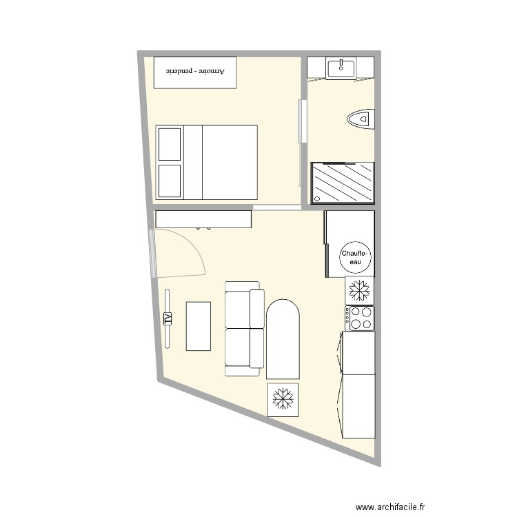 Appart. Plan de 3 pièces et 27 m2