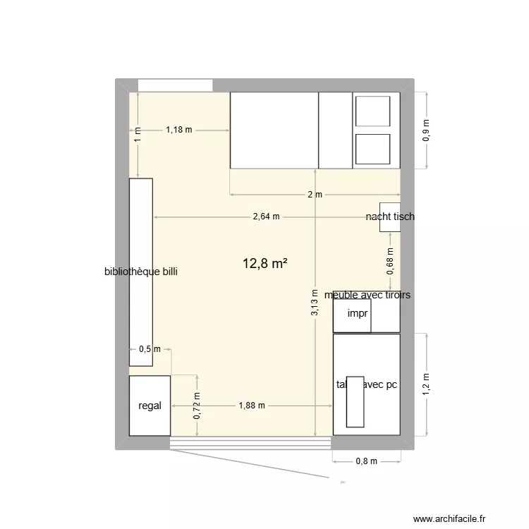 chambre_visite_final. Plan de 1  et 13 m²