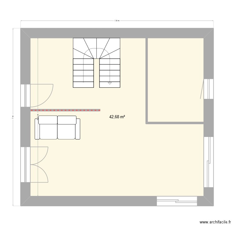 pla RDC pas fini. Plan de 1 pièce et 43 m2