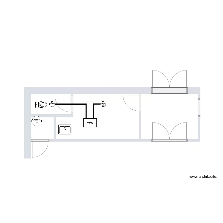 RT 25-060 TIC r&eacute;seau VMC Sanitaire zone vestiaire. Plan de 