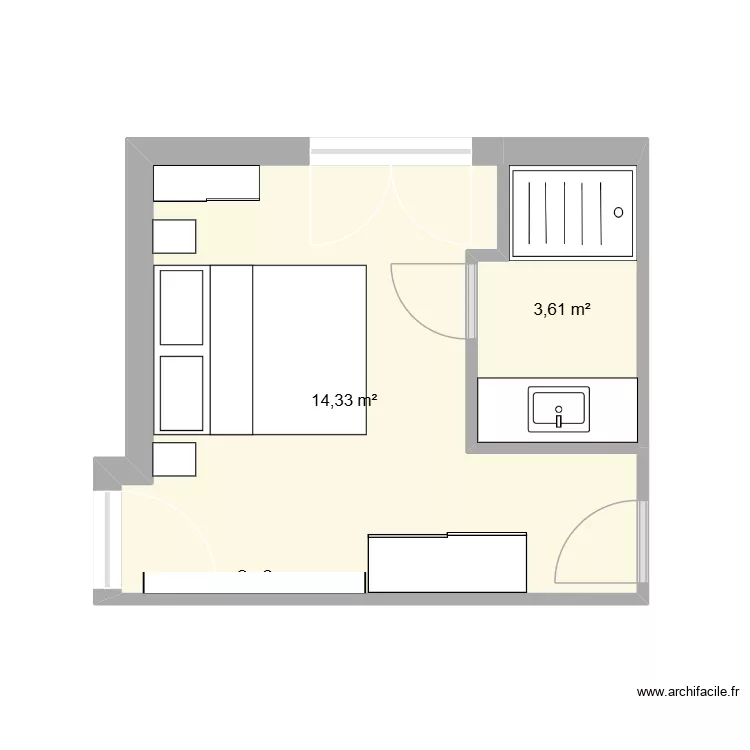 Chambre V2. Plan de 2  et 18 m²