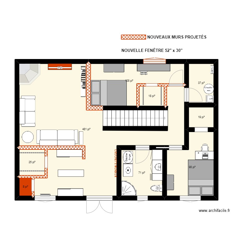 croquis Maison Toon - Sous-sol 1.4 entrée. Plan de 9 pièces et 80 m2
