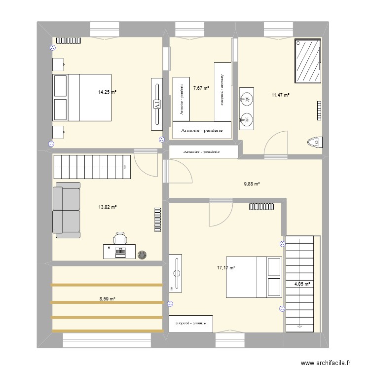 1er lanheres. Plan de 8 pièces et 87 m2