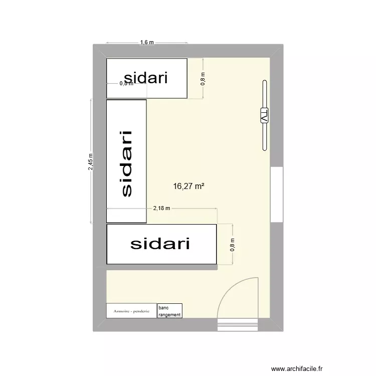 Hanane V1.1. Plan de 1 Pièce et 16 m² Hanane V1.1. Plan de 1 Pièce et 16 m²
