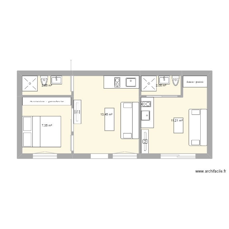 DEPENDANCE PO. Plan de 5 pièces et 37 m2