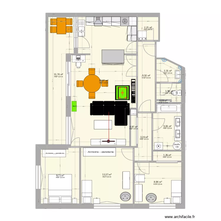 Appart n°7 cuisine. Plan de 11 et 92 m² Appart n°7 cuisine. Plan de 11 et 92 m²