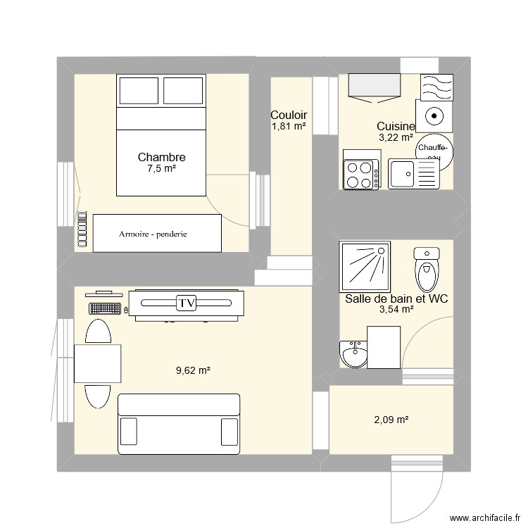 Appartement Labeille. Plan de 6 pièces et 28 m2