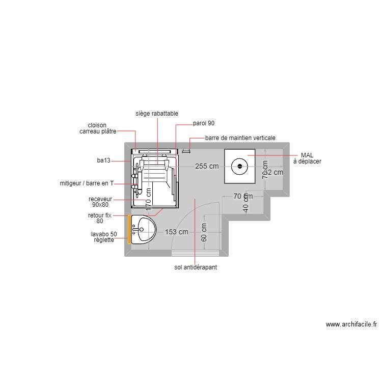 dansou. Plan de 1 pièce et 4 m2