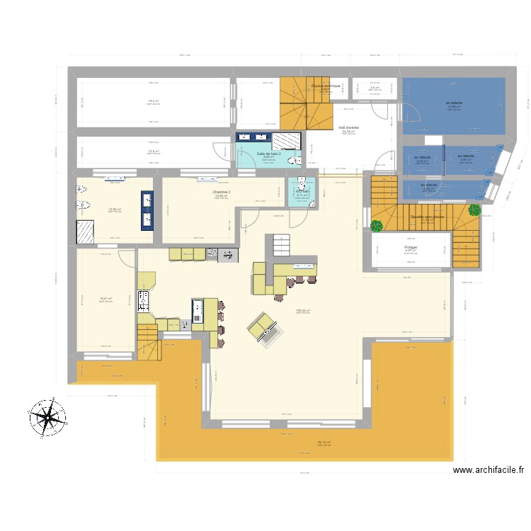 trencall +1 transformation chambre parentale 2024. Plan de 18 pièces et 321 m2
