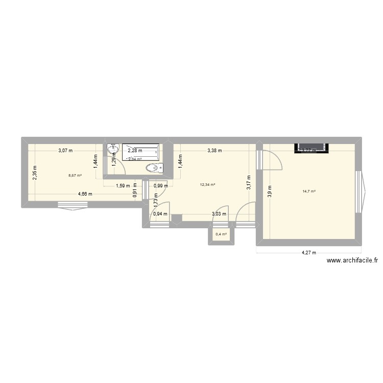 RDC BOISDENIER TOURS. Plan de 5 pièces et 39 m2