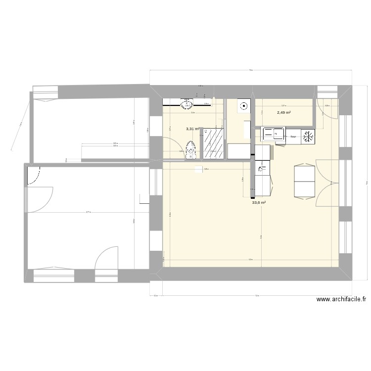 209. Plan de 3 pièces et 42 m2