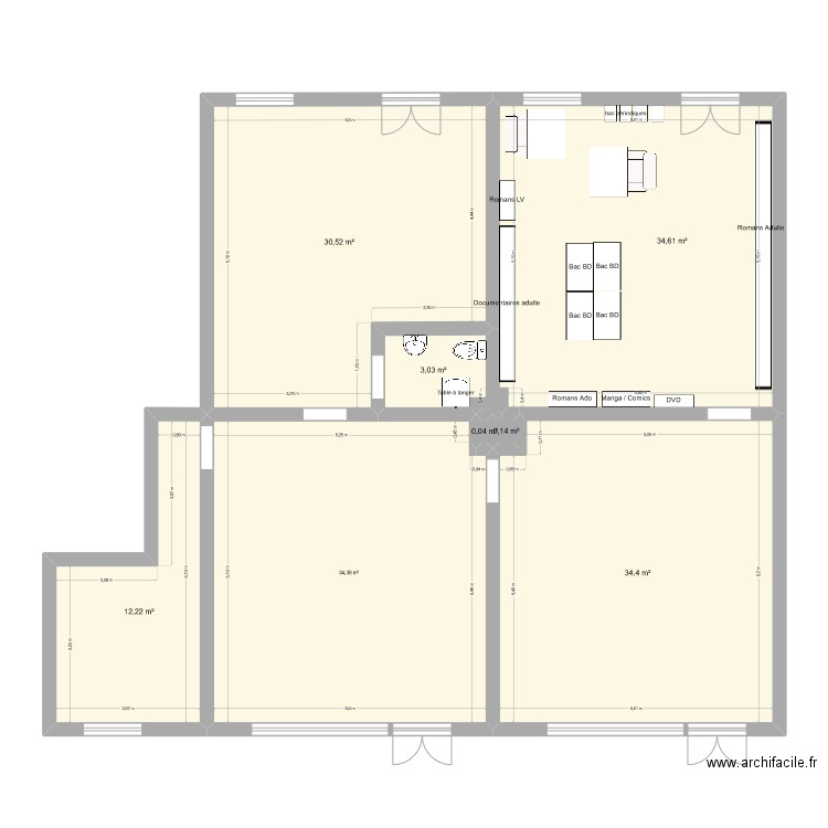 Médiathéque éphémère Secteur Adulte Groupe 1. Plan de 8 pièces et 149 m2