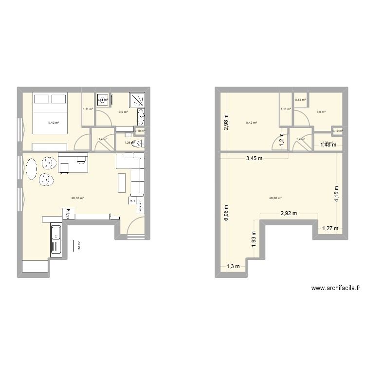 R VIDE. Plan de 16 pièces et 89 m2