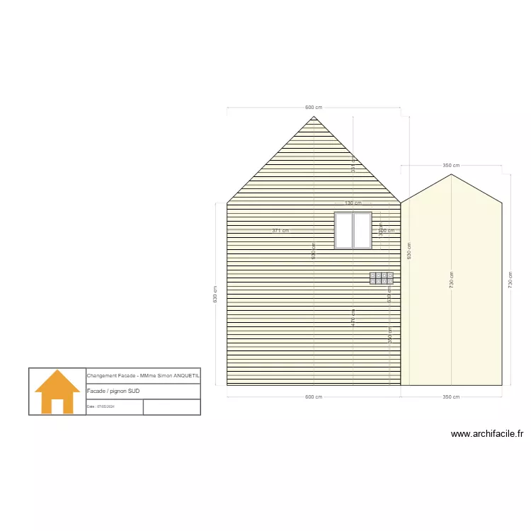 ANQUETIL - plan facade / pignon sud. Plan de 