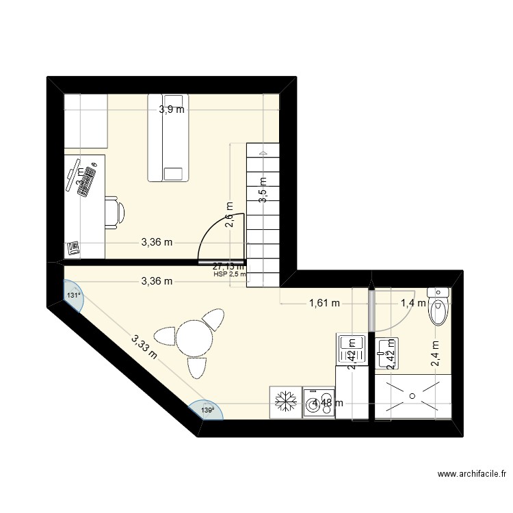 planExtension 2 meuble. Plan de 1 pièce et 27 m2