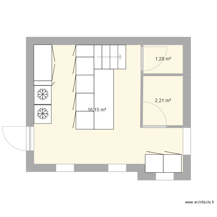 CUISINE BEAUVOIS. Plan de 3 pièces et 20 m2