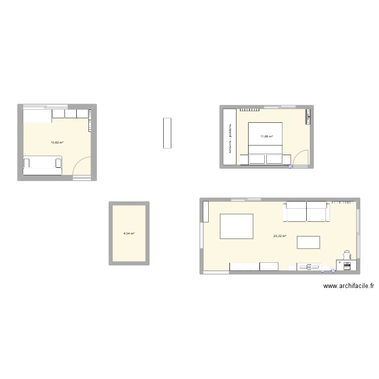 Appartement. Plan de 4 pièces et 52 m2