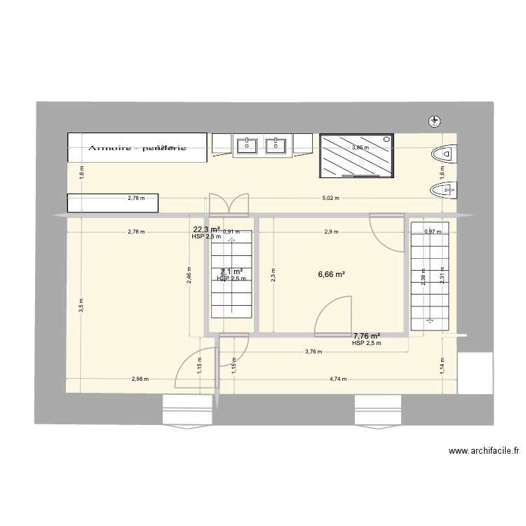 Sibinel 1er etage Teuf. Plan de 4 pièces et 39 m2