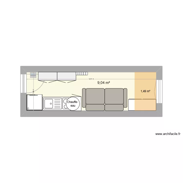 83b courcelles. Plan de 1  et 9 m²