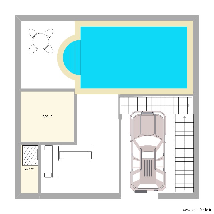 PISCINE. Plan de 2 pièces et 11 m2