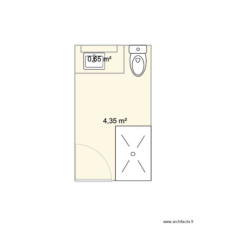 SDB dessus. Plan de 2 pièces et 5 m2