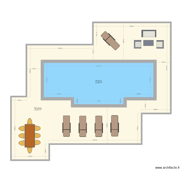 Terrasse piscine Jonquières. Plan de 2 pièces et 166 m2