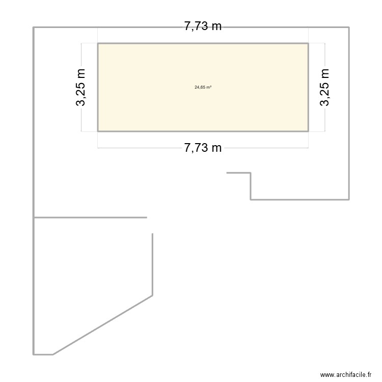 terasse. Plan de 1 pièce et 25 m2