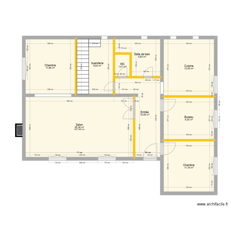 existant maison PAU RDC version 20/12. Plan de 9 pièces et 99 m2
