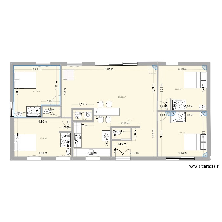 narrosse. Plan de 8 pièces et 120 m2
