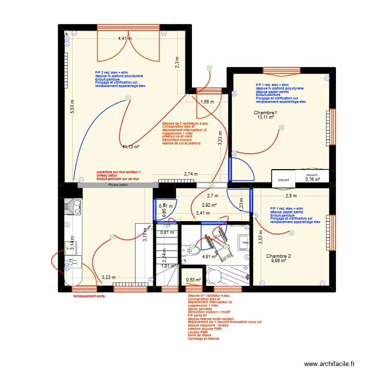 Plan Marc &eacute;tat projet&eacute;. Plan de 10 pièces et 77 m²
