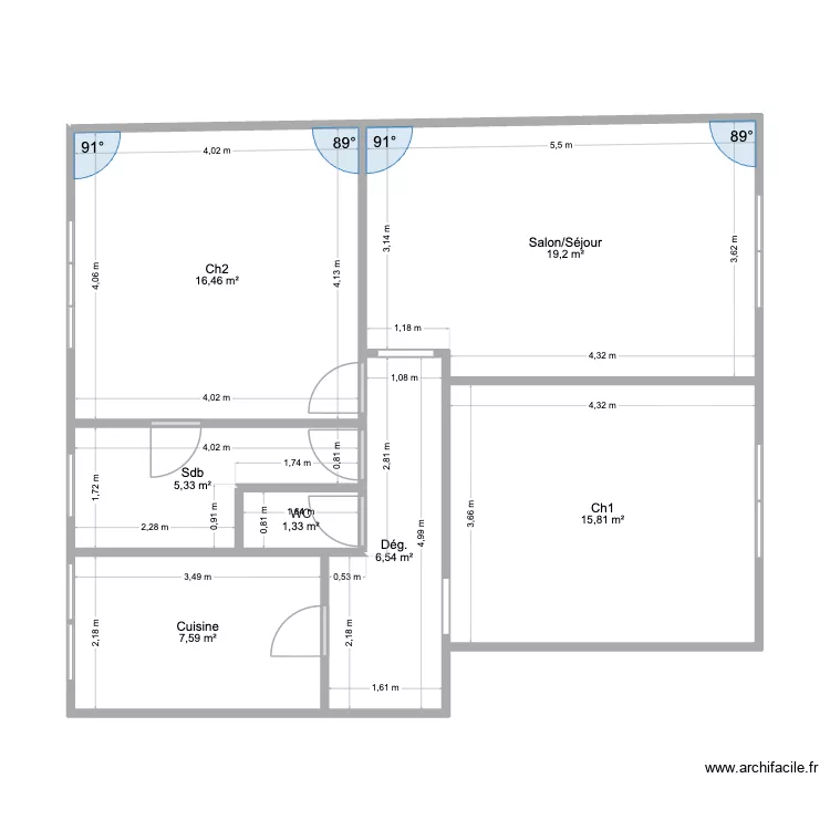 GEOFFROY. Plan de 7 Pièces et 72 m²