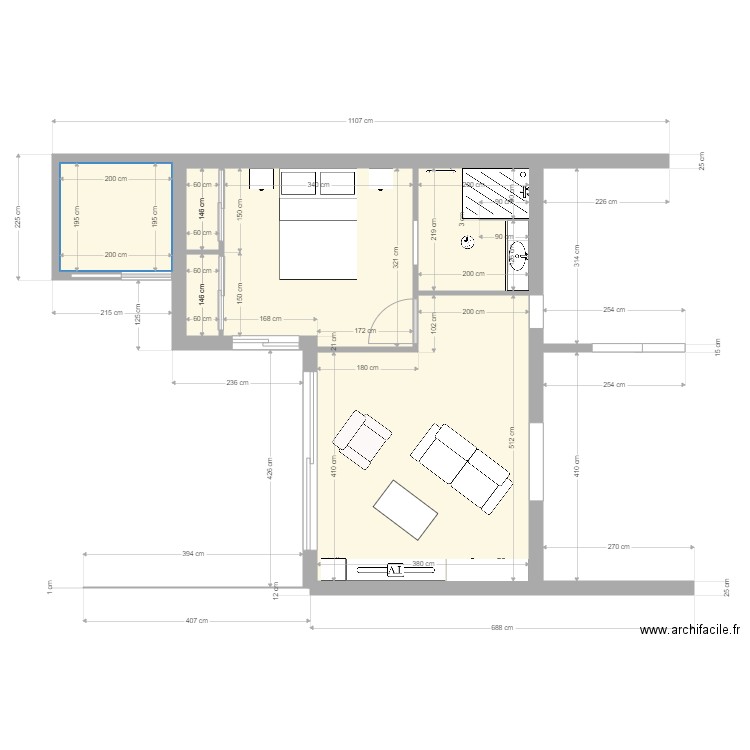 salle de bain new. Plan de 6 pièces et 38 m2