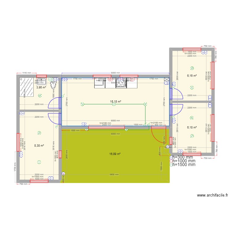 Маргарита Зеркальный эл. Plan de 6 pièces et 58 m2
