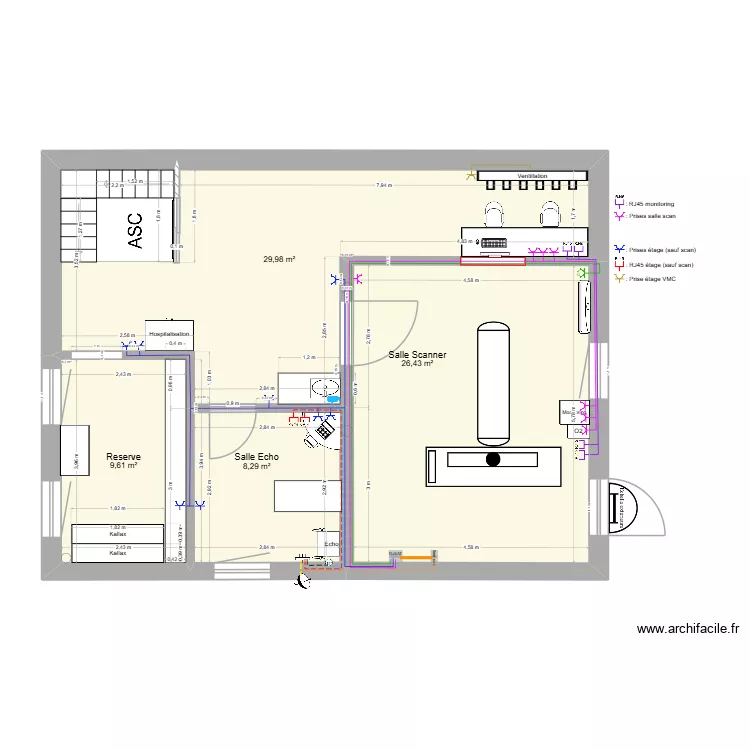 Etage Scanner Prises. Plan de 4  et 74 m²