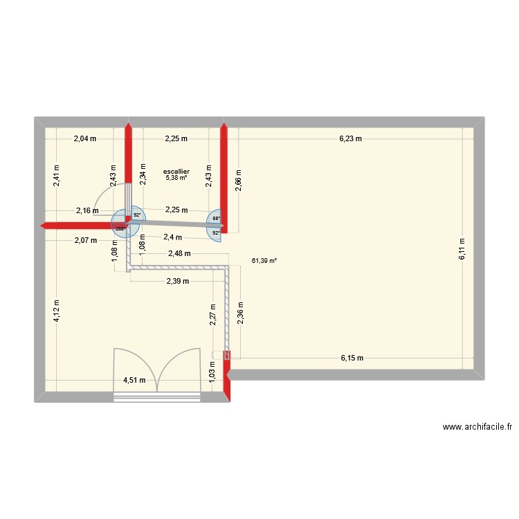 rez de chaussé. Plan de 2 pièces et 70 m2