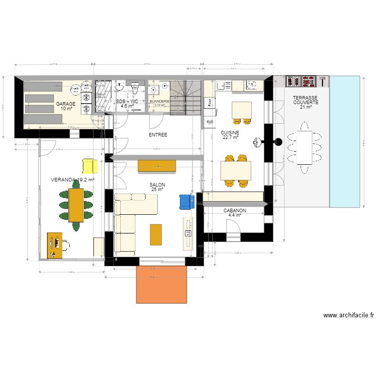 DOMBASLES RDC 2. Plan de 5 pièces et 40 m2