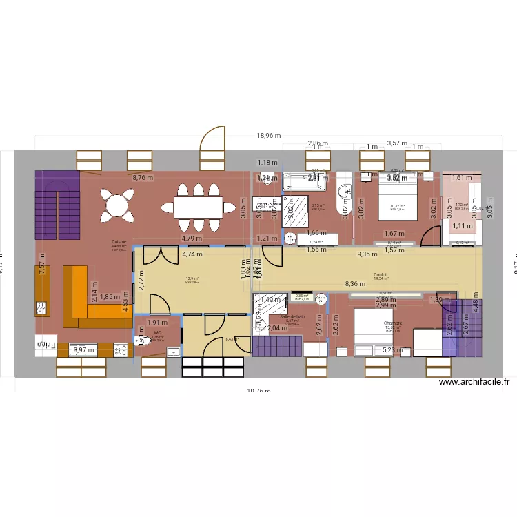 Le passe-temps. Plan de 25  et 204 m²