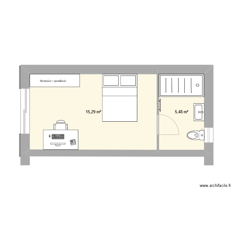 agrandissement max letombe. Plan de 2 pièces et 21 m2