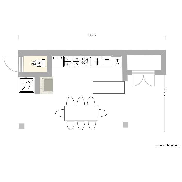 Cuisine extérieur. Plan de 1 pièce et 1 m2