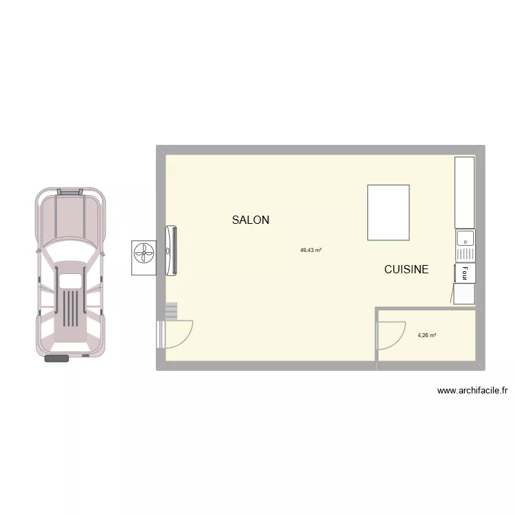 Milot. Plan de 2 Pièces et 54 m²